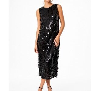 LOFT Black Sequin Dress Women's Size 8 Sleeveless Cocktail Holiday Party Evening